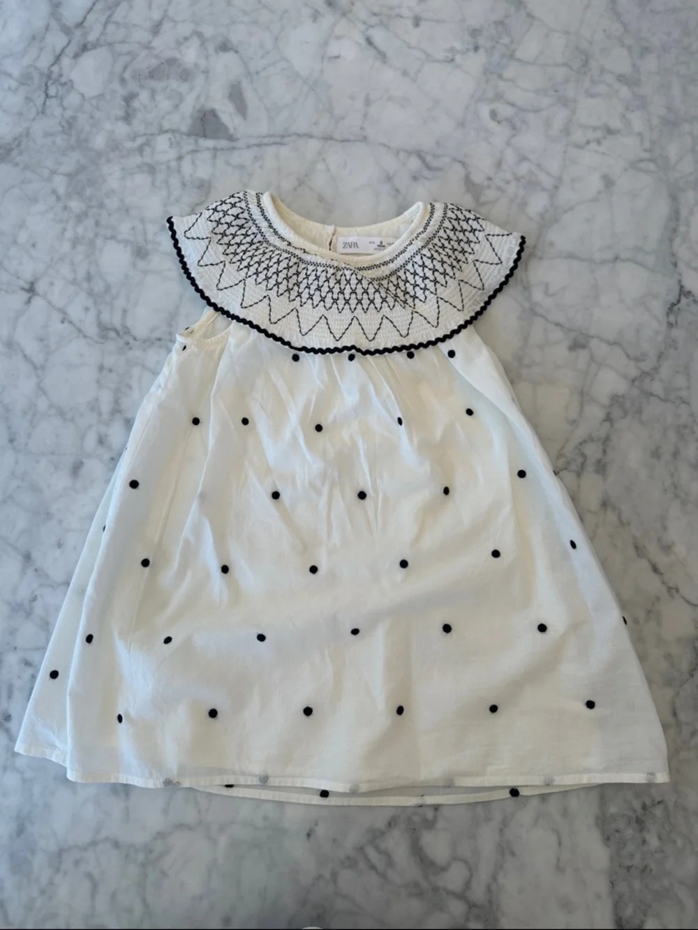 Zara Dress with Black Embroidered Collar and Polka Dots 3Y